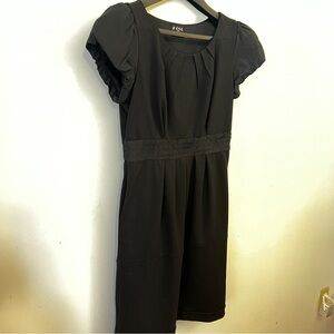 BCBG Black Puff Sleeve Pleated Midi Dress